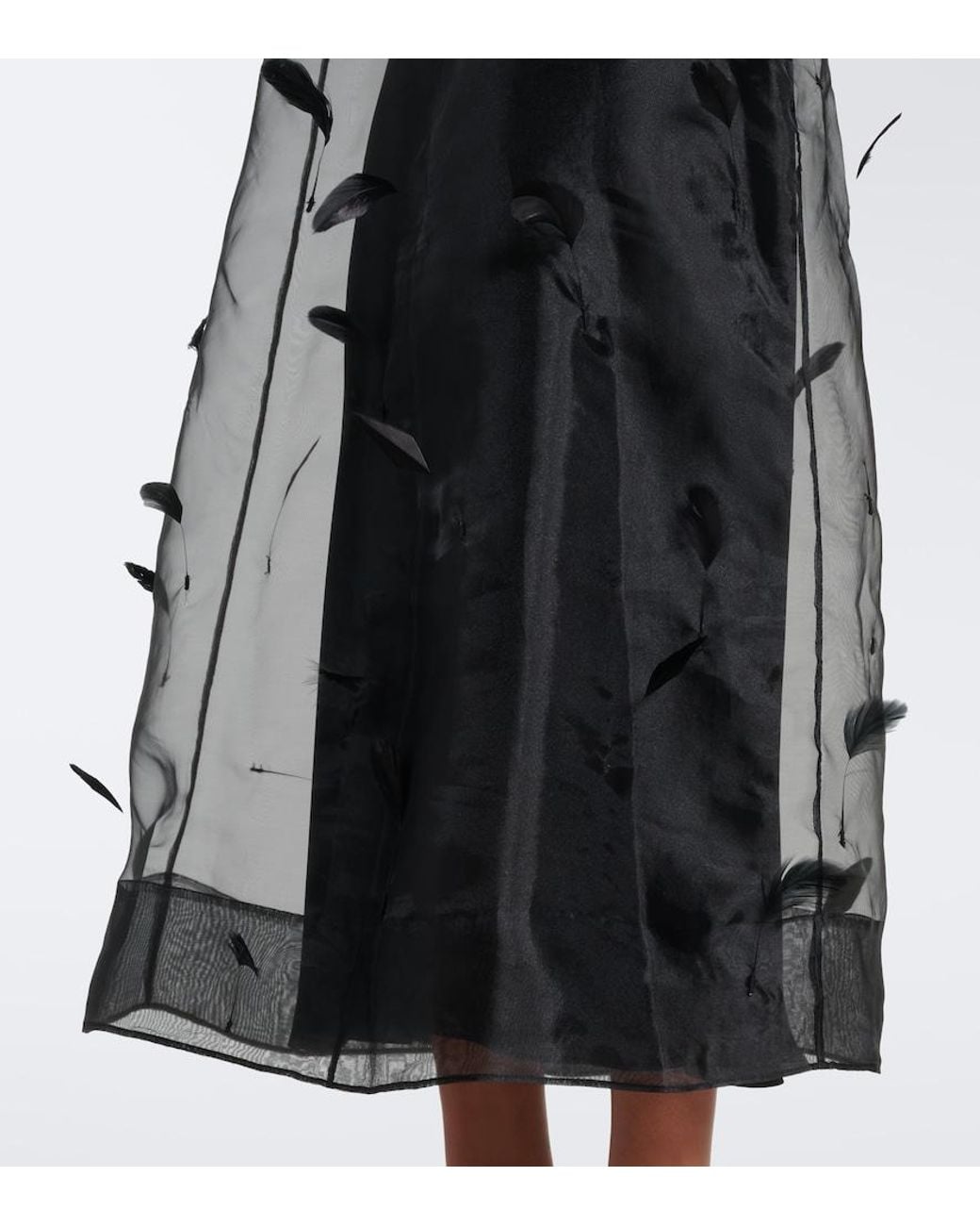 Jonathan Simkhai Black Pauline Feather-Trimmed Organza Midi Dress
