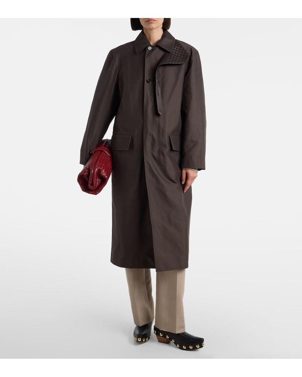 Bottega Veneta Black Intrecciato Leather-Trimmed Trench Coat