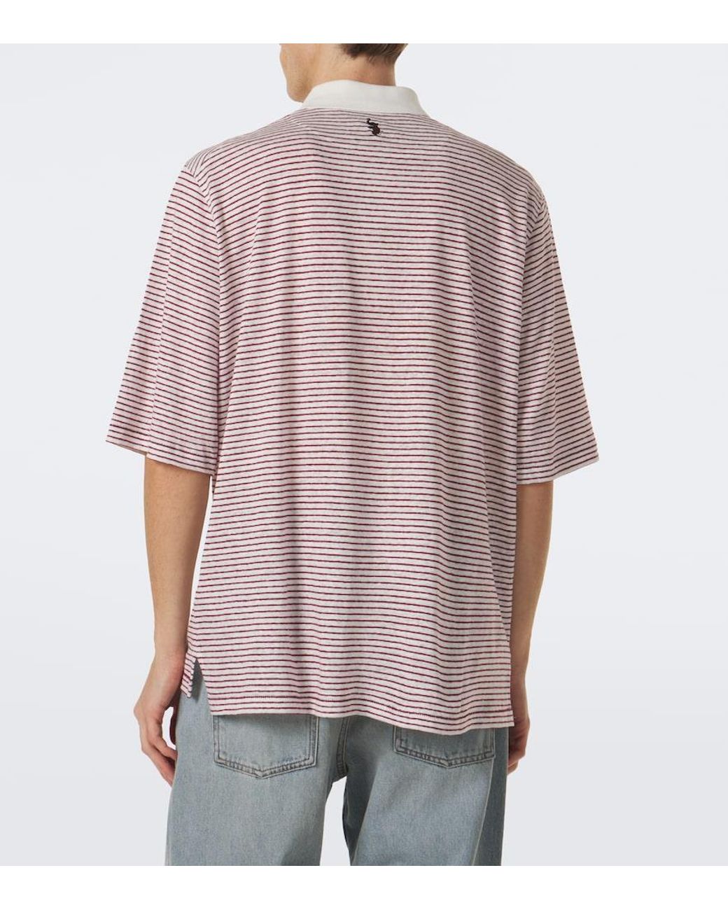 Wales Bonner Pink Bask Striped Linen And Cotton Polo Shirt for men