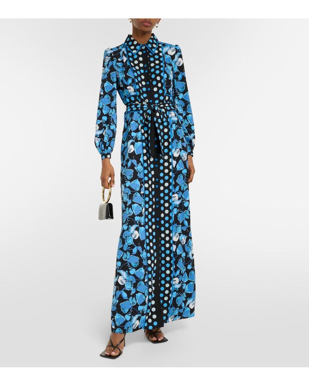 Diane von Furstenberg Blue Joshua Floral Crepe Maxi Dress