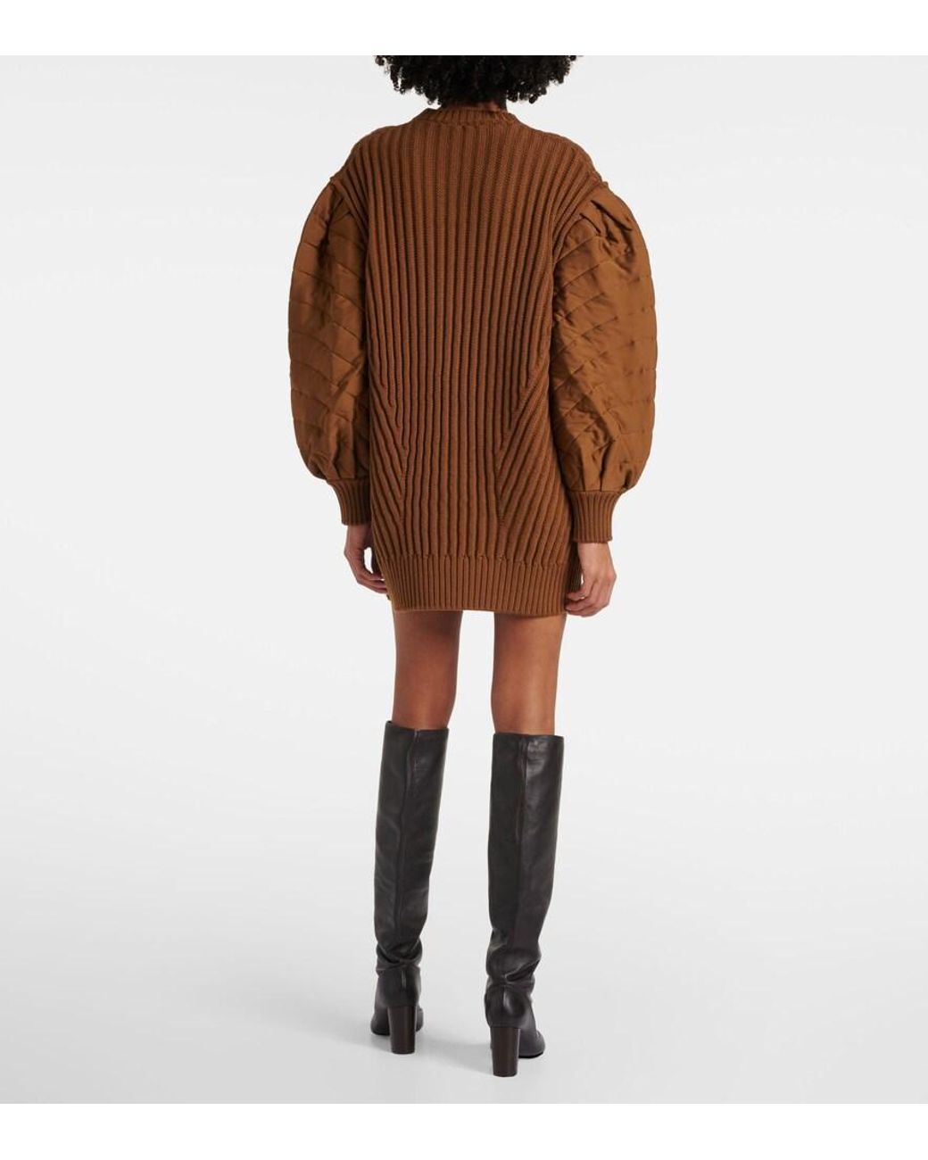 Max Mara Brown Ottuso Ribbed-Knit Virgin Wool Minidress