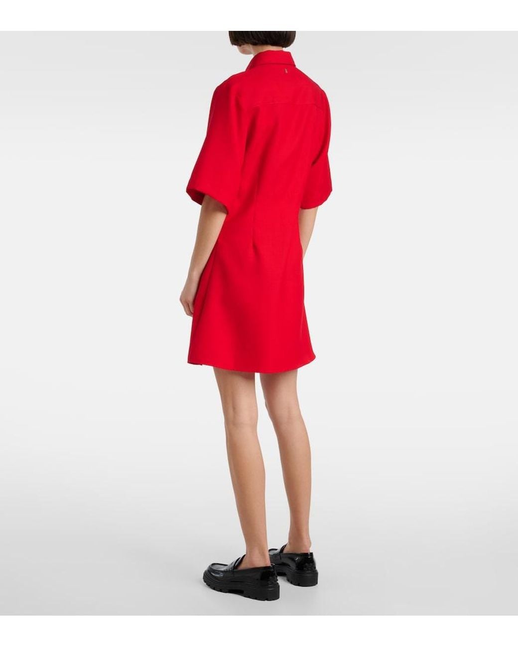 AMI Red Virgin Wool Canvas Shirt Dress
