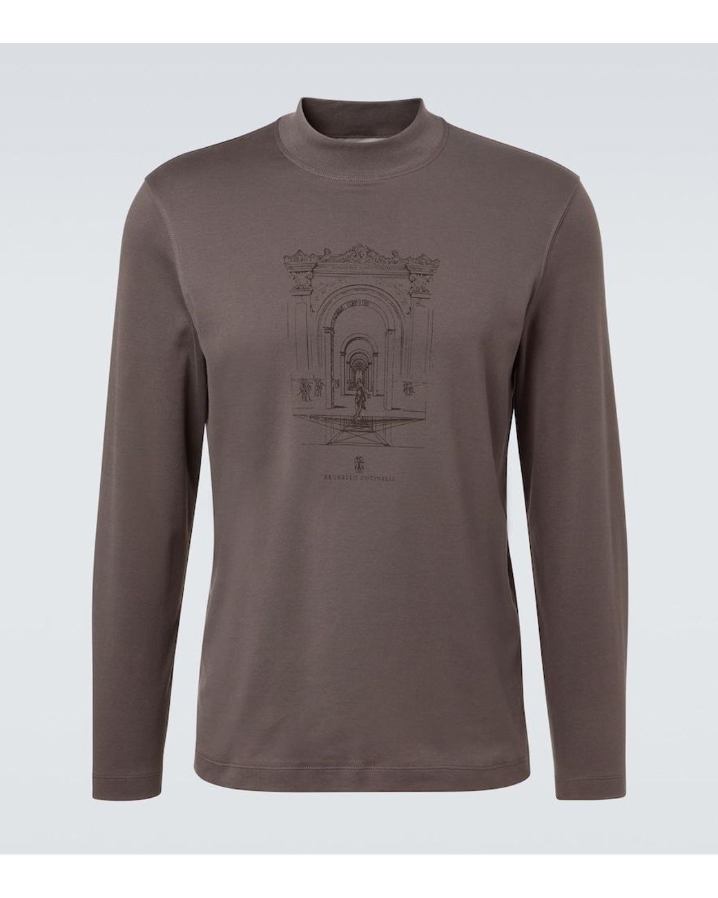 Brunello Cucinelli Brown Printed Cotton Jersey T-Shirt for men