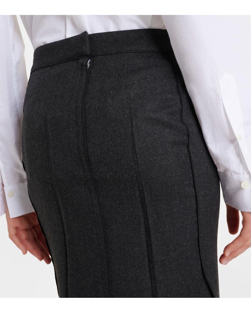 Victoria Beckham Black Draped Virgin Wool Midi Skirt