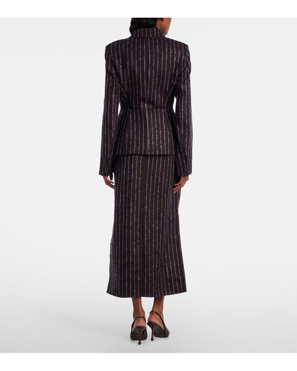 Erdem Purple Pinstripe Wool And Mohair Pencil Skirt