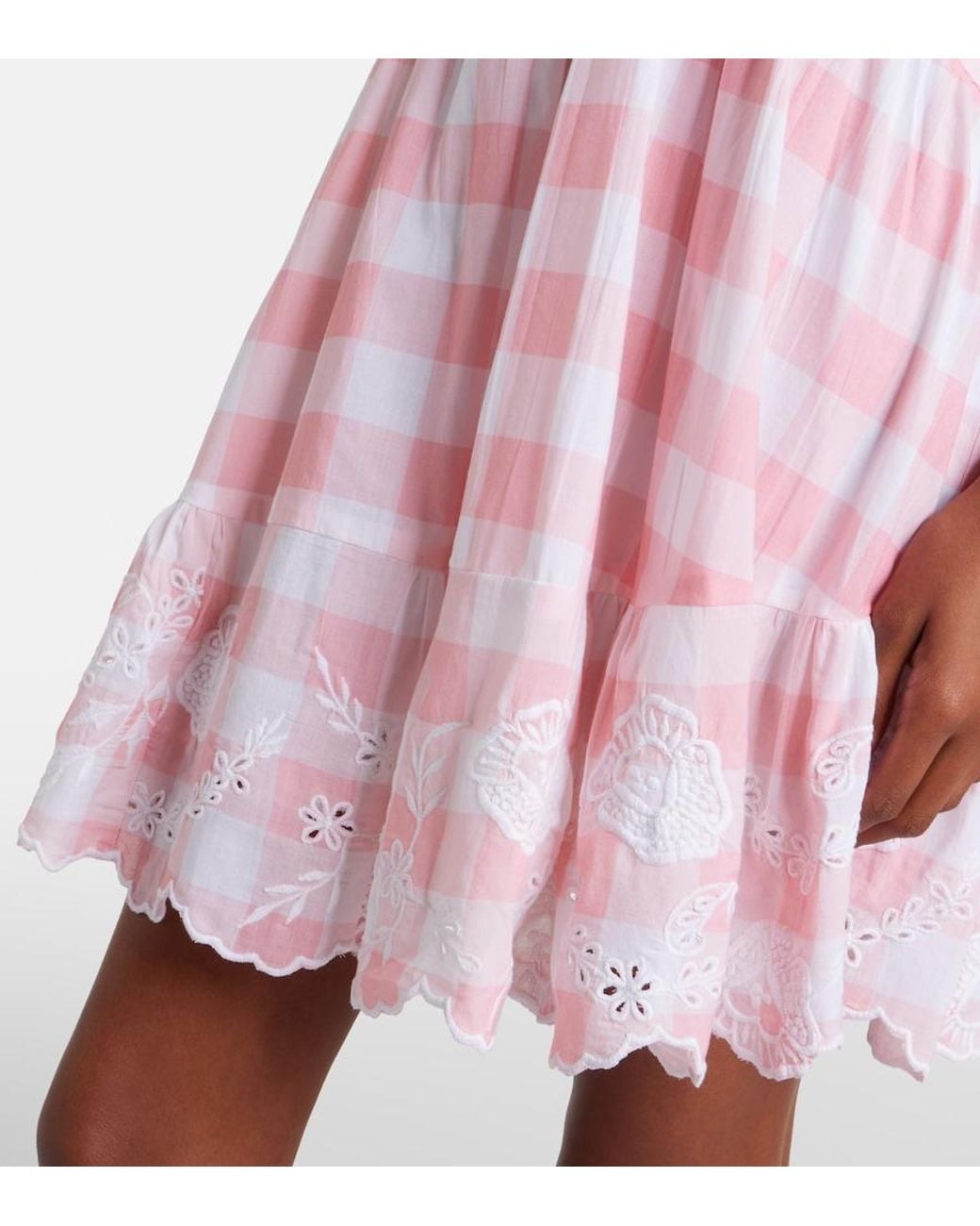 Juliet Dunn Pink Broderie Anglaise Checked Cotton Poplin Minidress