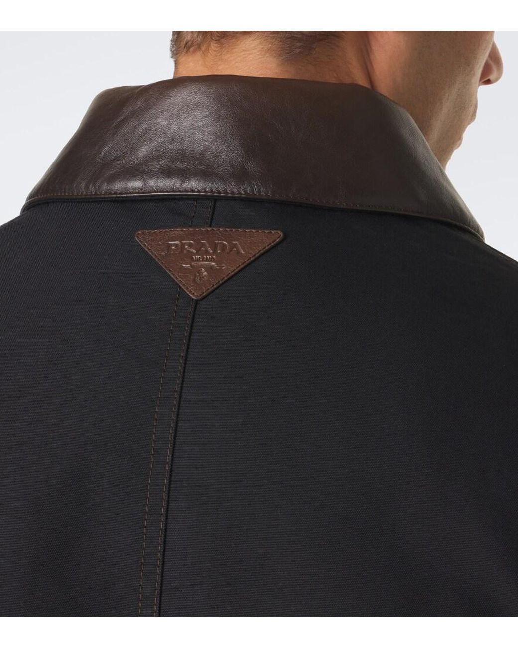 Prada Black Leather-Trimmed Technical Cotton-Blend Jacket for men