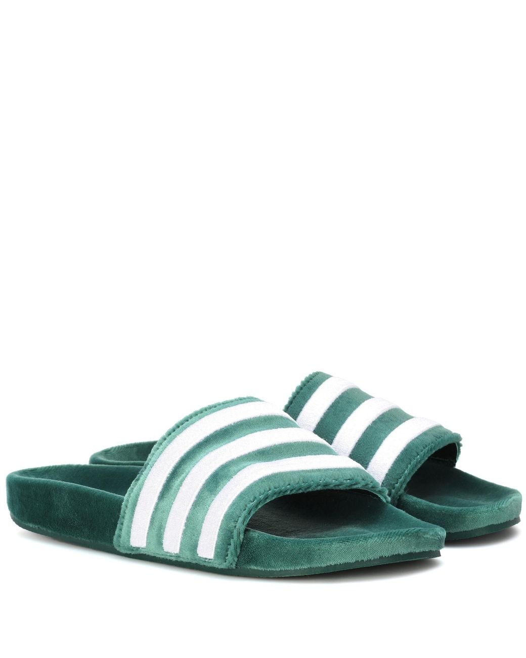 adidas Originals Adilette Velvet Slide in Green | Lyst