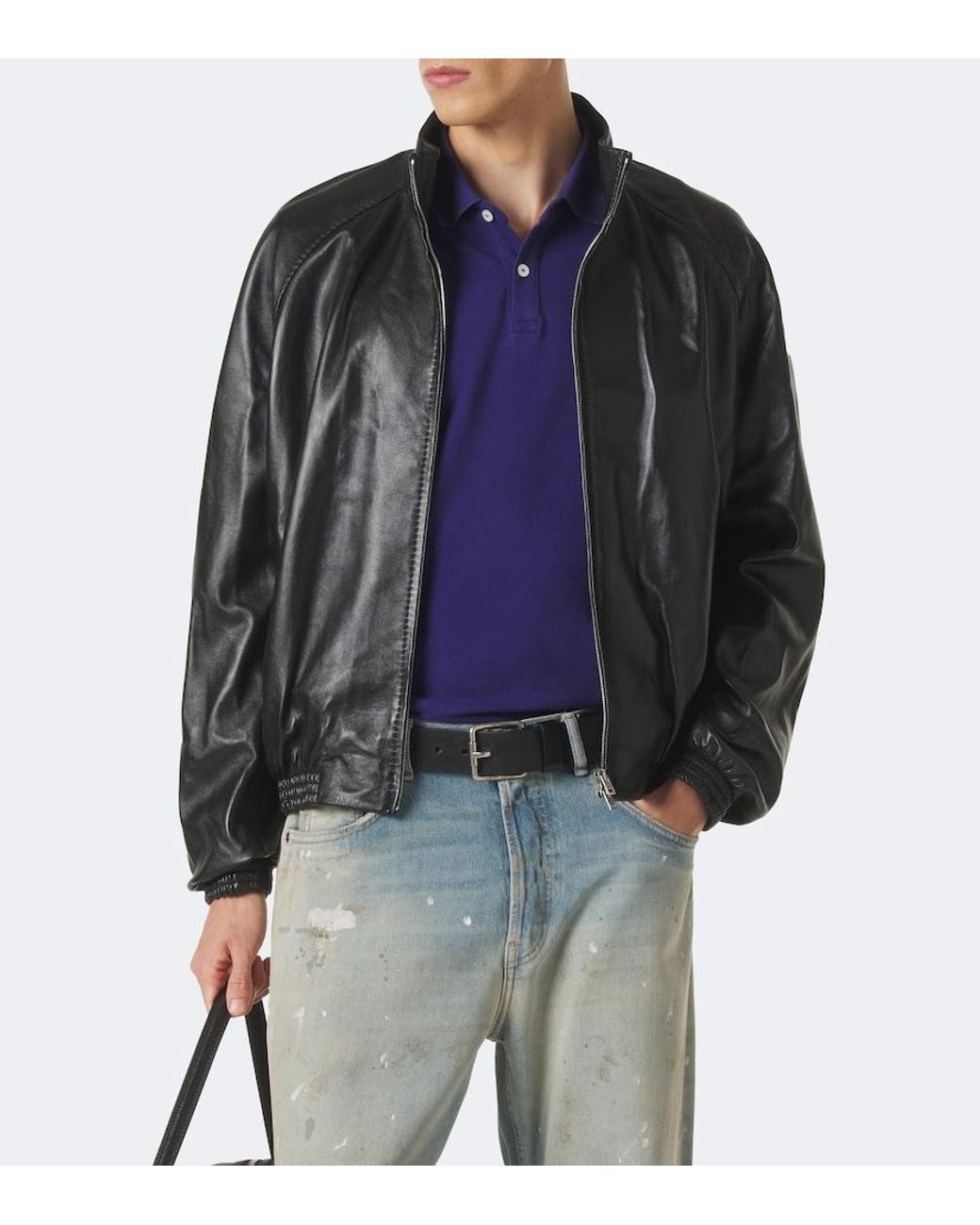 Acne Black Leather Jacket for men