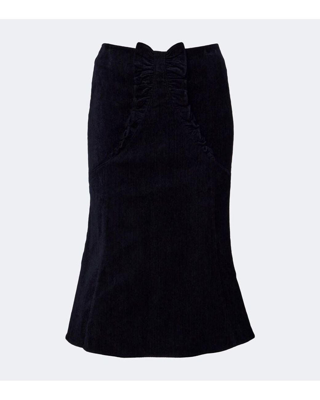 ShuShu/Tong Black Bow-Detail Ruffled Velvet Midi Skirt