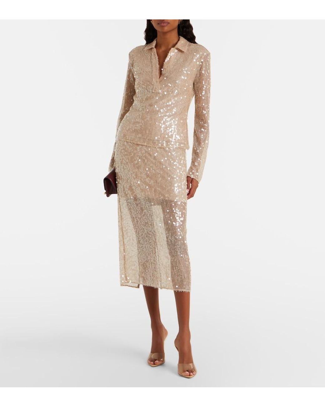 Veronica Beard Natural Allora Sequined Midi Skirt