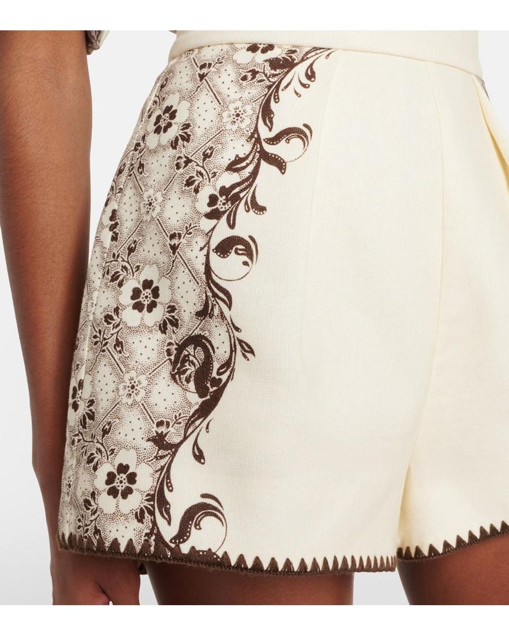 ALÉMAIS Natural Printed Linen And Cotton Shorts