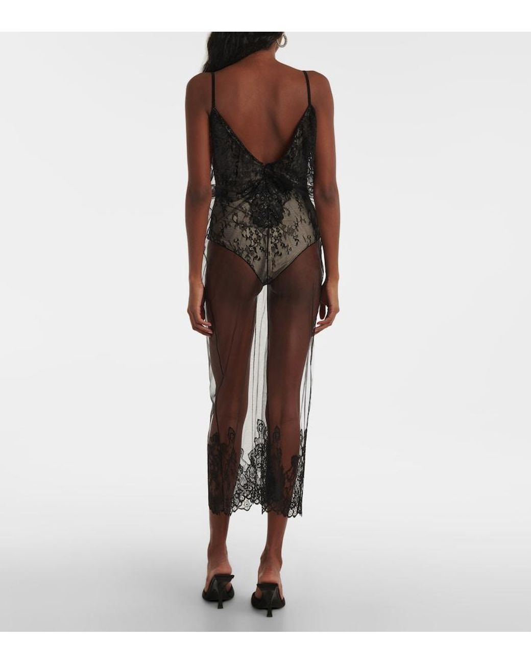 The Attico Black Sheer Lace Bodysuit