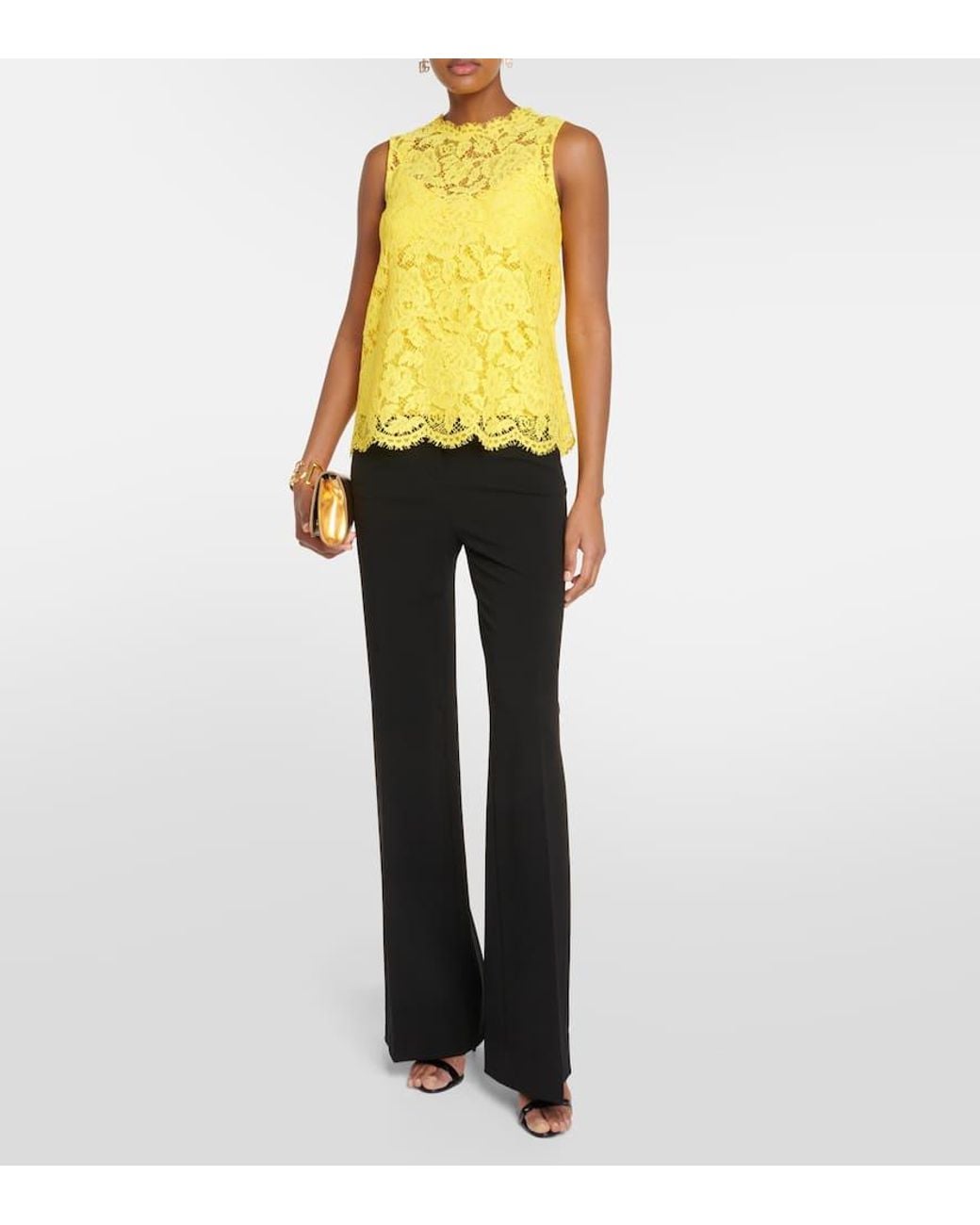 Dolce & Gabbana Yellow Floral Lace Top