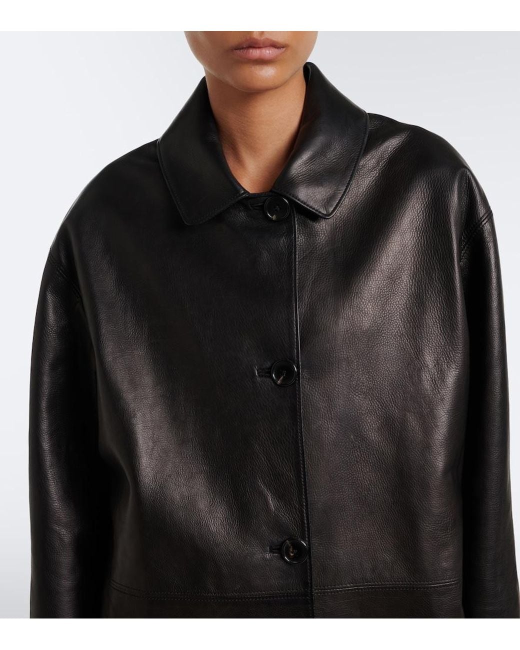 The Row Black Donata Leather Coat