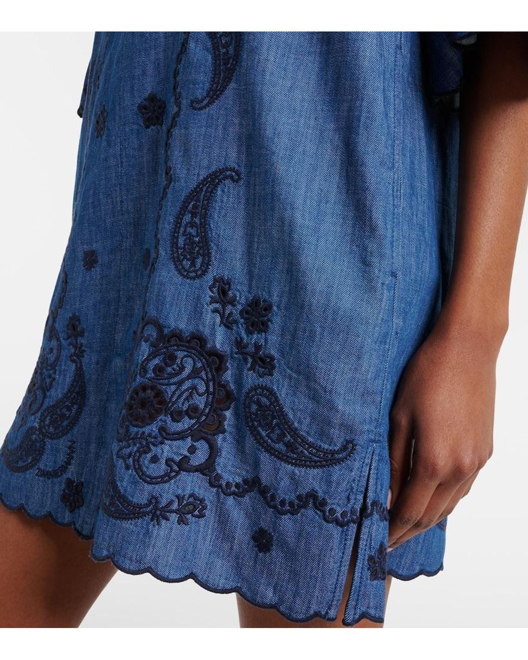 Zimmermann Blue Embroidered Cotton Chambray Minidress