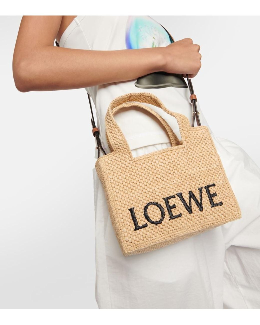 Loewe Metallic Paula's Ibiza Logo Raffia Top-Handle Bag