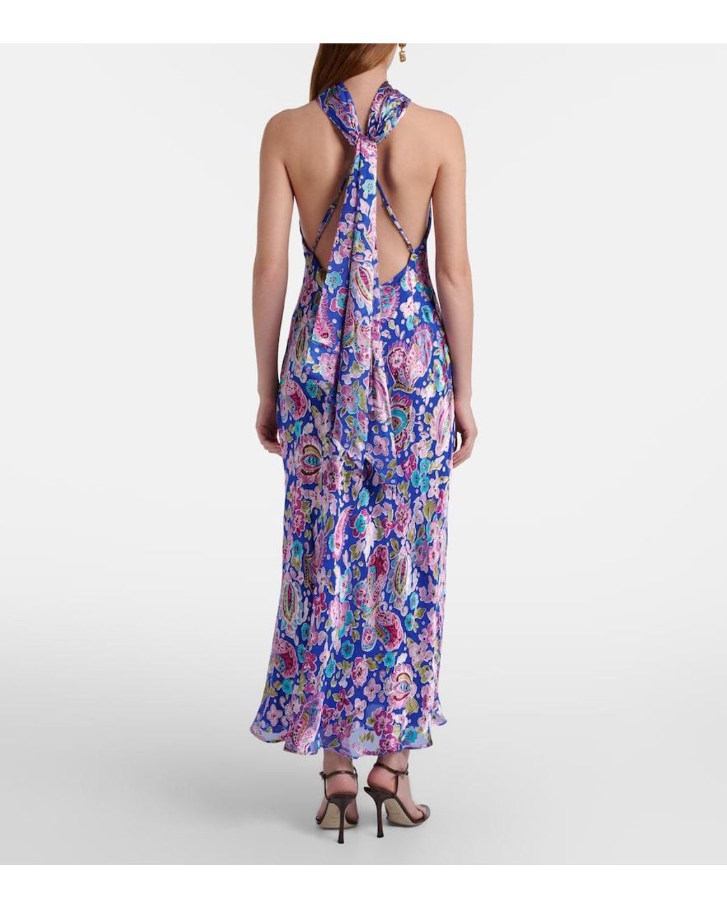Rixo Blue Hayley Floral Maxi Dress