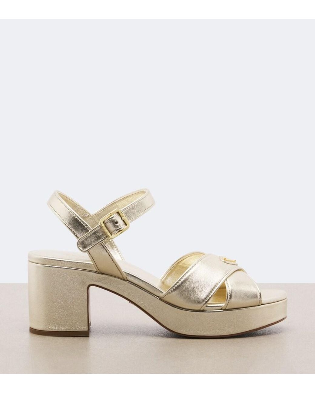 Prada Natural Metallic Leather Platform Sandals
