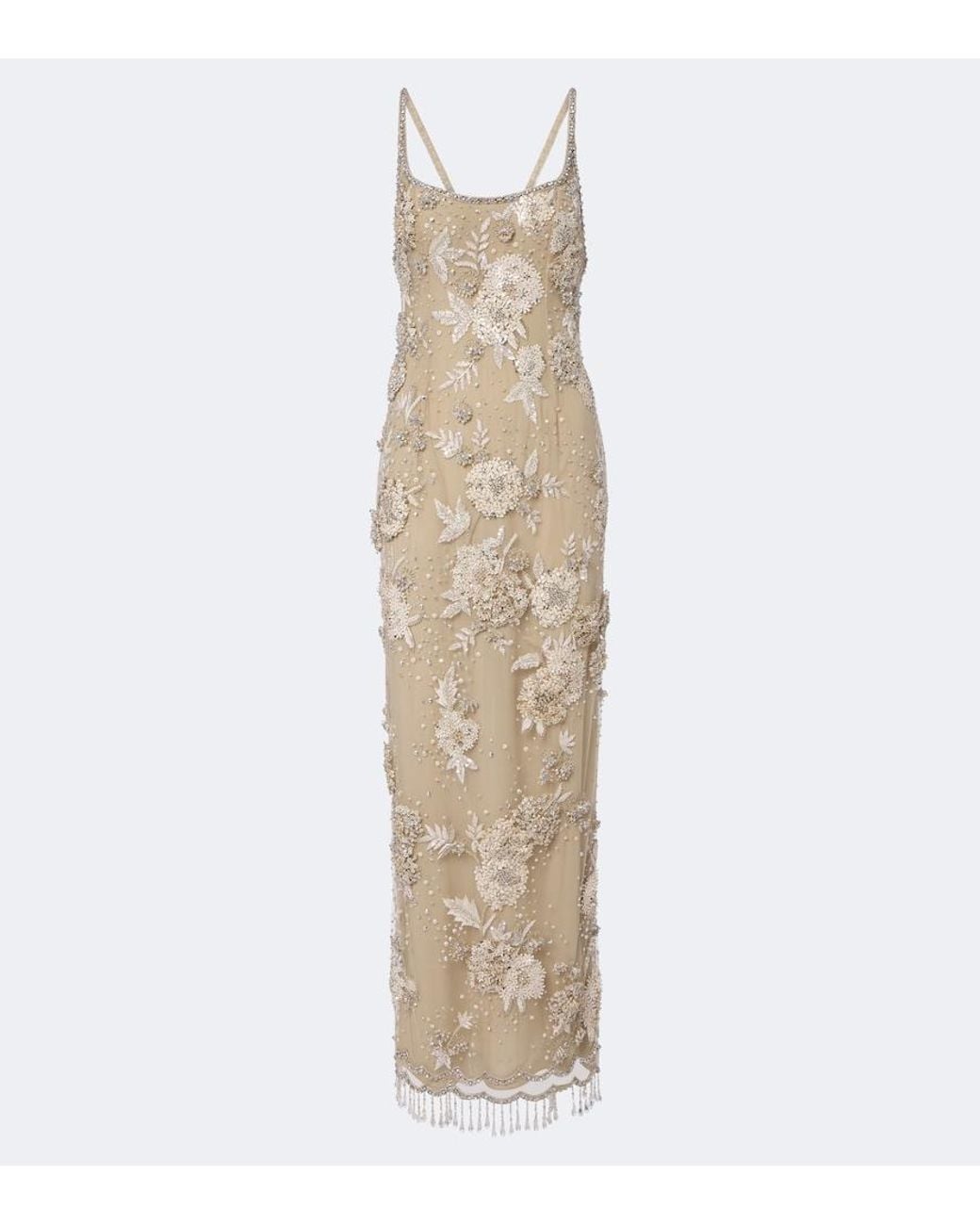 Georges Hobeika Natural Embellished Open-Back Tulle Gown