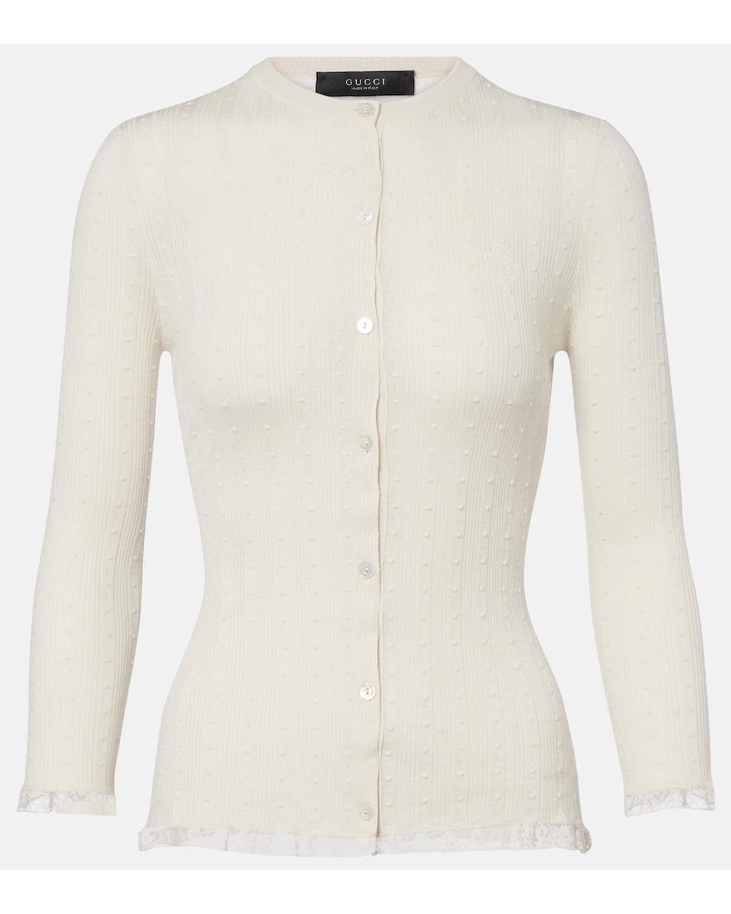 Gucci White Lace-Trimmed Wool Cardigan