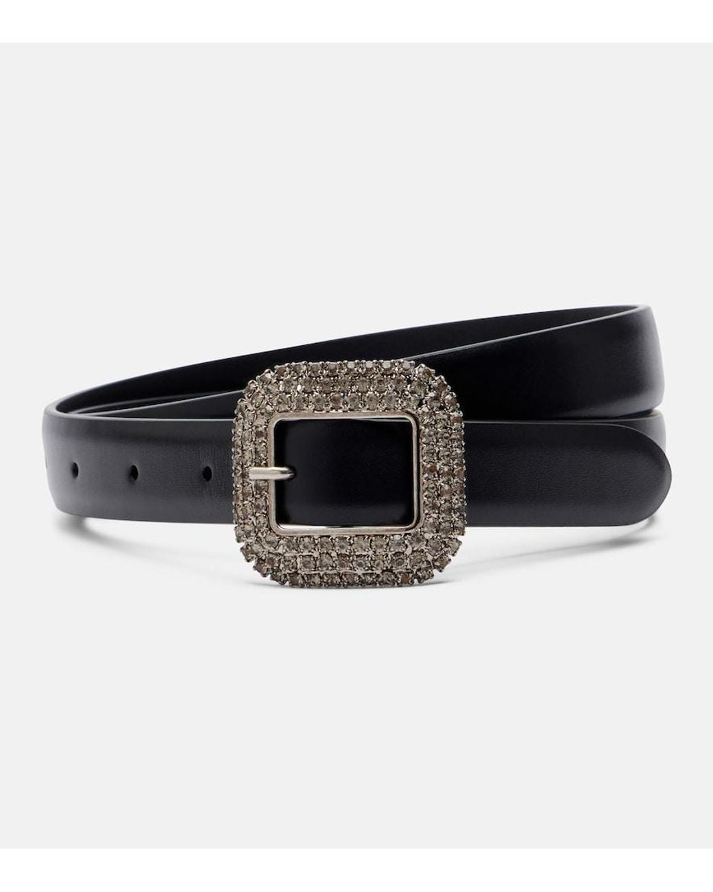 Saint Laurent Black Crystal-Embellished Leather Belt