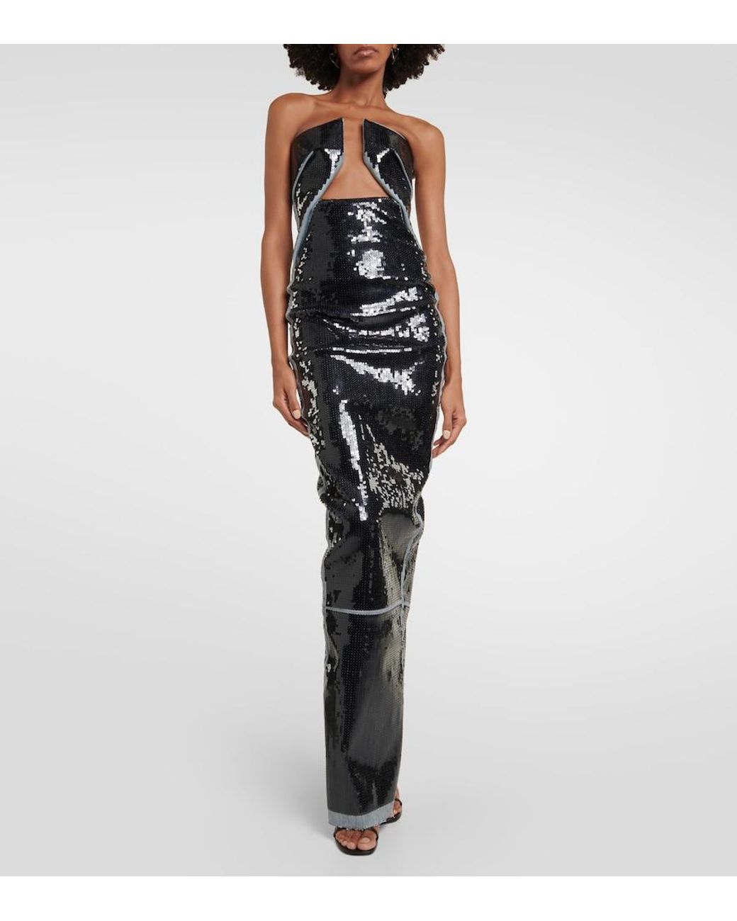 Rick Owens Black Sequined Denim Gown