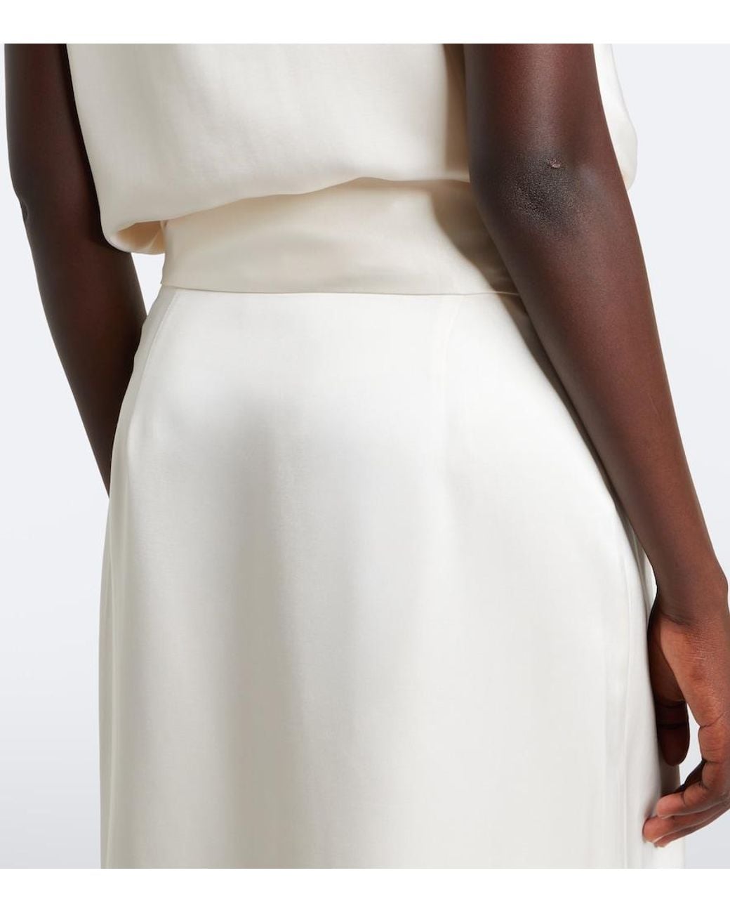 Rohe White Gathered Satin Midi Skirt