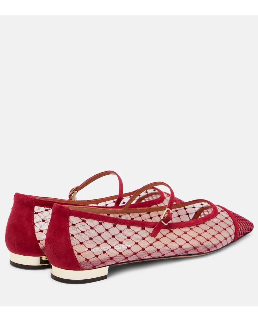 Aquazzura Red Juliette Suede-Trimmed Mary Jane Flats