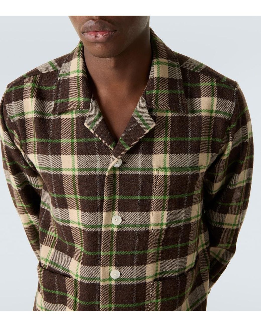 Bode Green Woodcrest Plaid Wool Flannel Overshirt for men