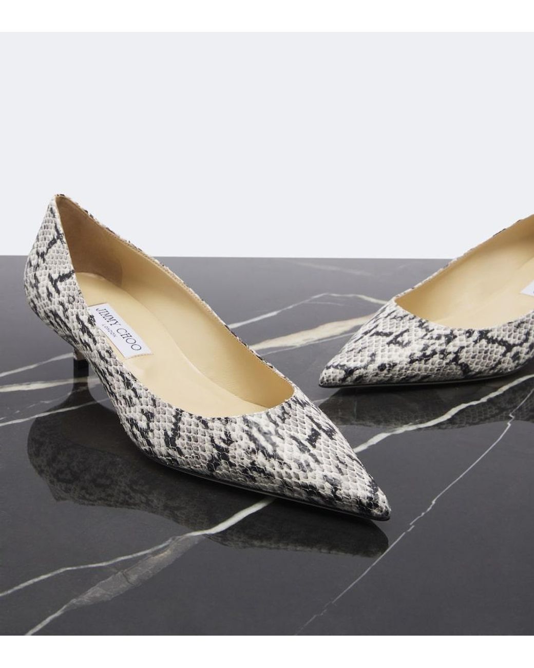 Jimmy Choo White Amelia Snake-Effect Leather Pumps