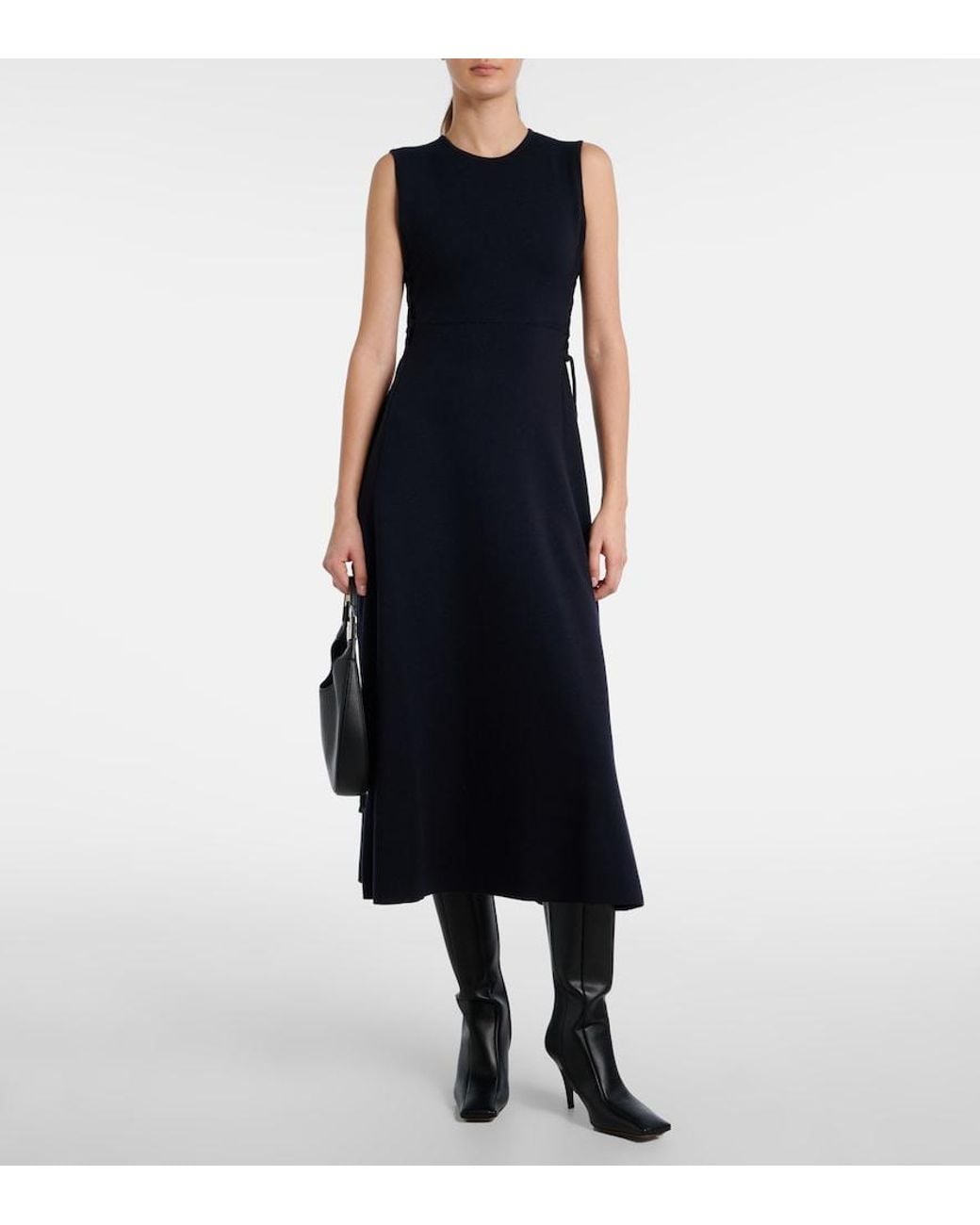 Max Mara Blue Delfi Virgin Wool Midi Dress
