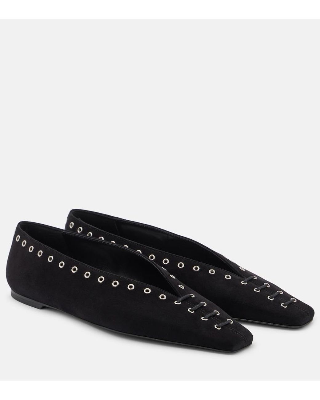 Totême Black Suede Leather Lace-Up Ballets