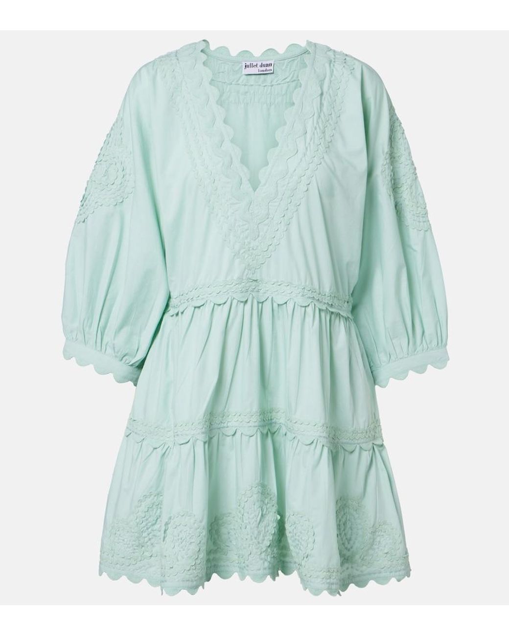 Juliet Dunn Blue Embroidered Scalloped Cotton Poplin Minidress