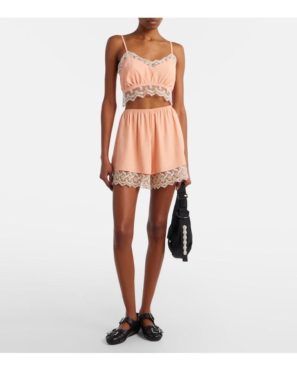 Simone Rocha Pink Lace-Trimmed Satin Shorts