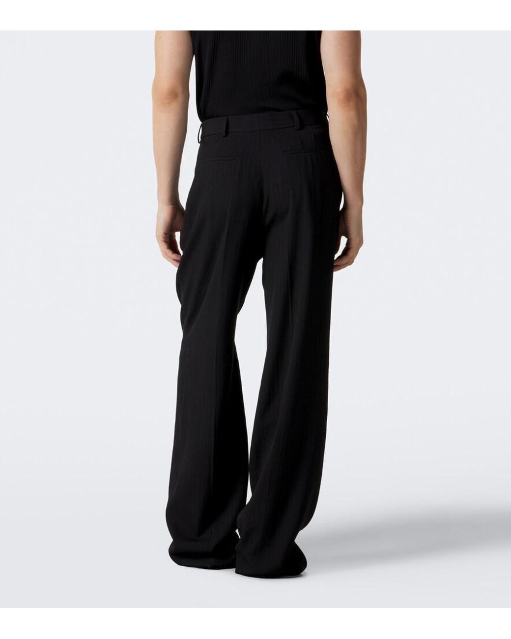 Saint Laurent Black Striped Wool-Blend Crepe Straight Pants for men
