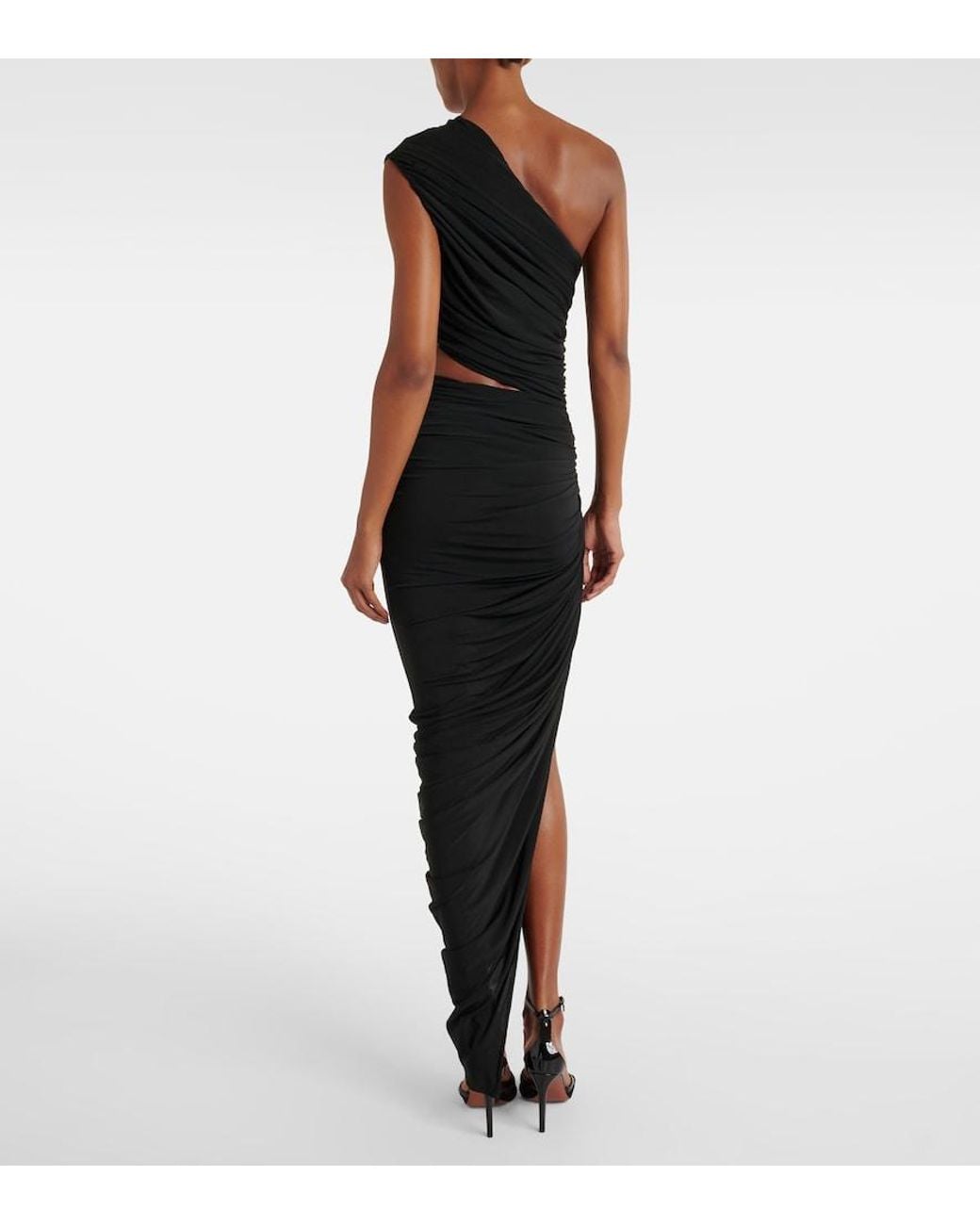 Alaïa Black Cutout Ruched Jersey Midi Dress