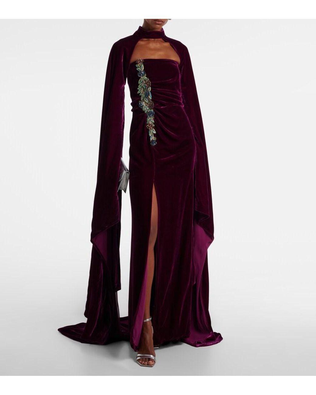 Costarellos Red Embellished Strapless Gown