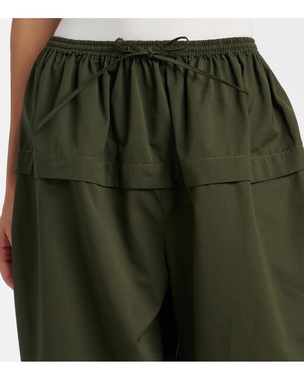 Alaïa Green Peplum Cotton Tapered Pants