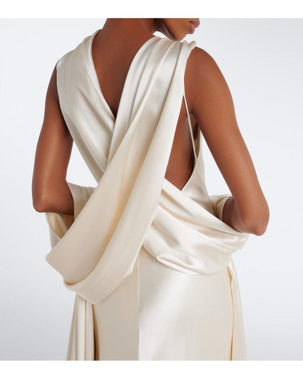 Danielle Frankel White Bridal Aiden Scarf-Detail Silk Satin Gown