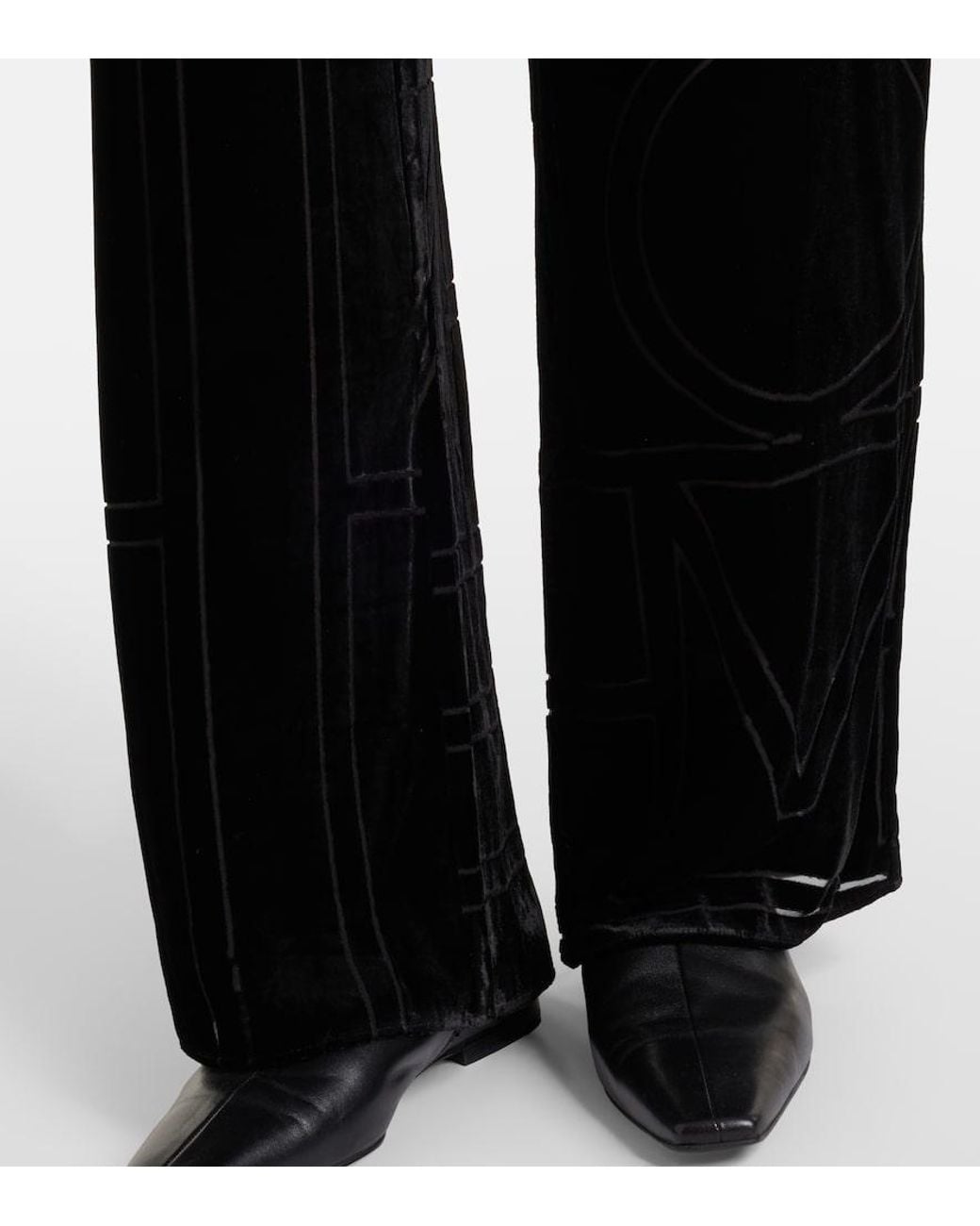 Totême Black Logo Velvet Wide-Leg Pants