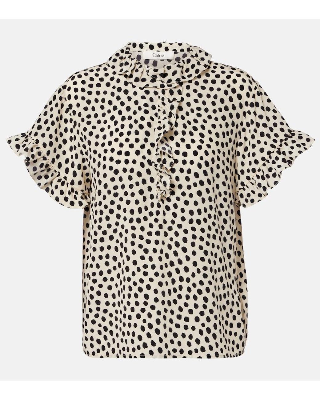 Chloé Black Polka-Dot Silk Crepe De Chine Top