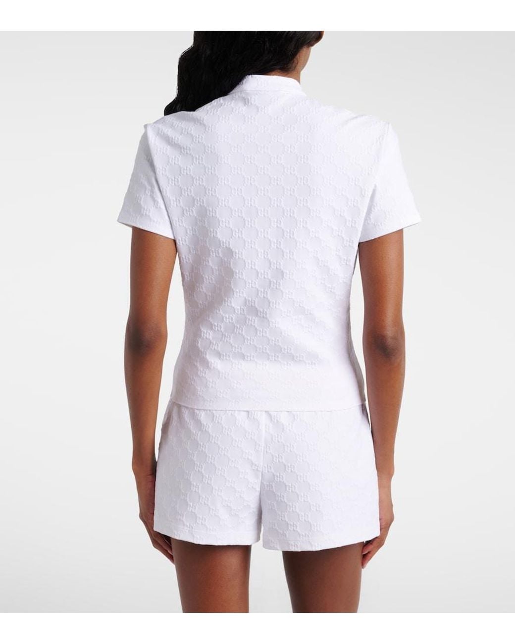 Gucci White Gg Jersey Jacquard Half-Zip Top