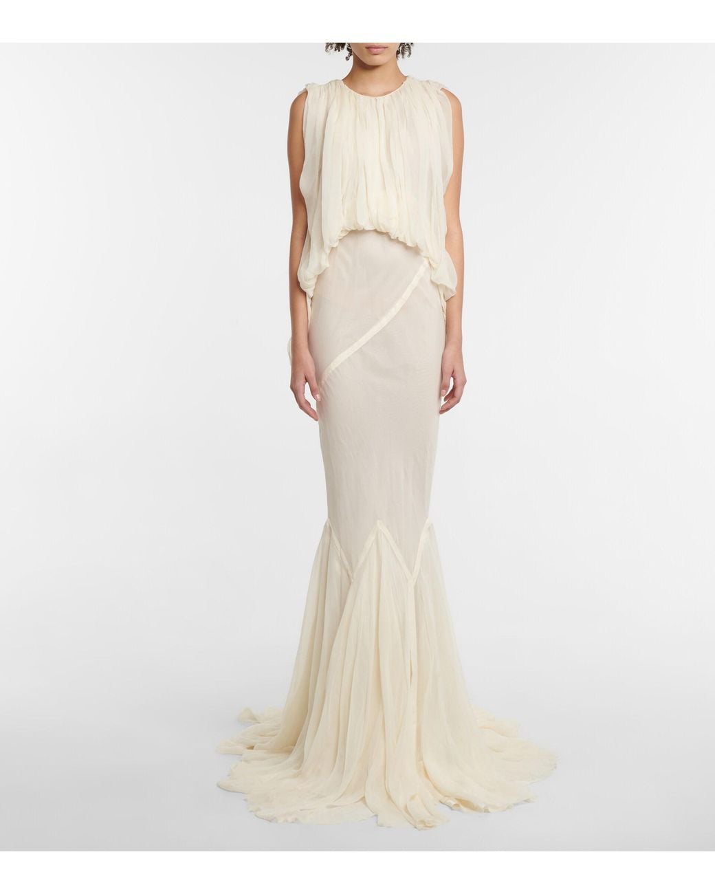 owens silk dressing Tulle-paneled satin maxi dress - black