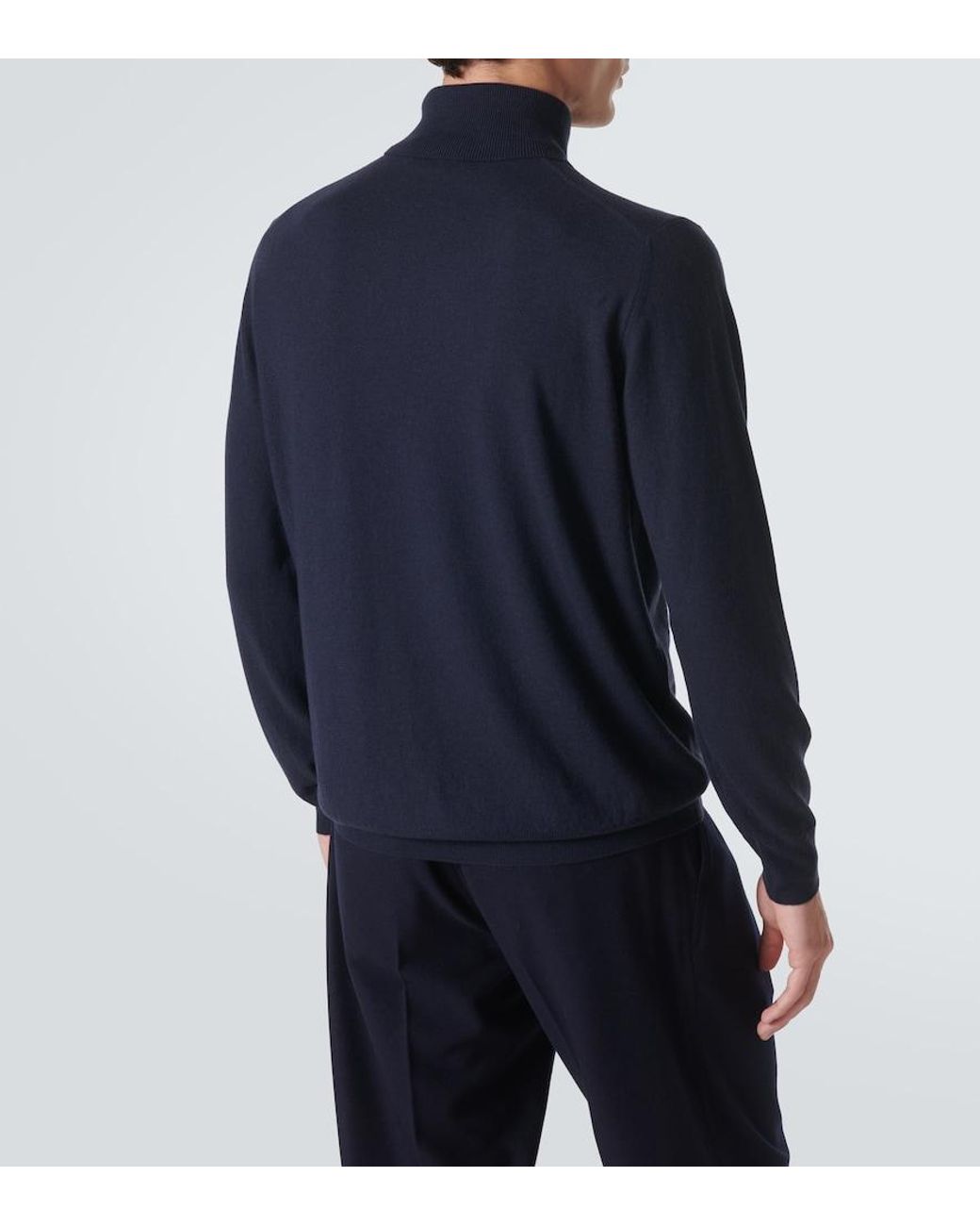 Loro Piana Blue Cashmere Turtleneck Sweater for men