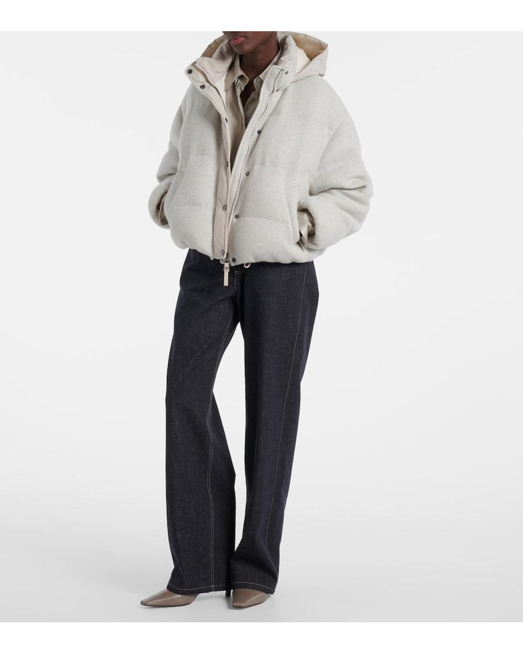 Brunello Cucinelli Gray Cashmere-Blend Down Jacket