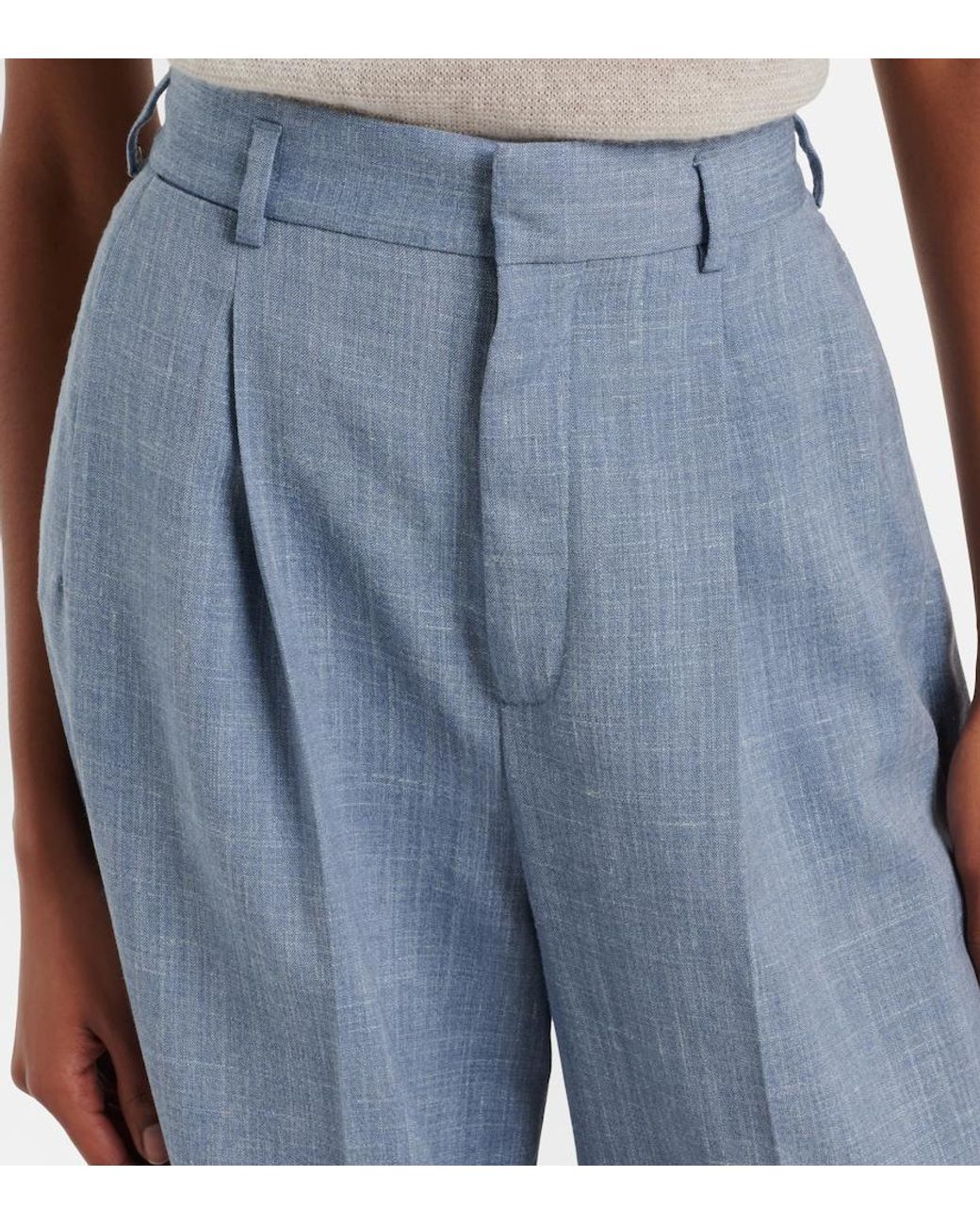 Loro Piana Blue Hector Wool, Silk, And Linen Wide-Leg Pants
