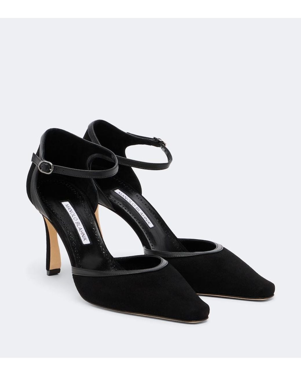 Manolo Blahnik Black Verdusan Leather-Trimmed Suede Pumps