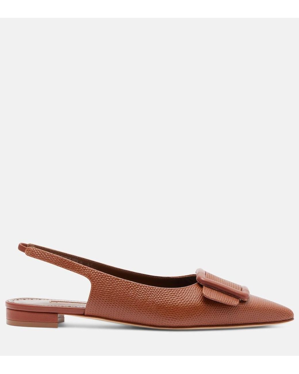 Manolo Blahnik Brown Maylura Croc-Effect Leather Slingback Flats