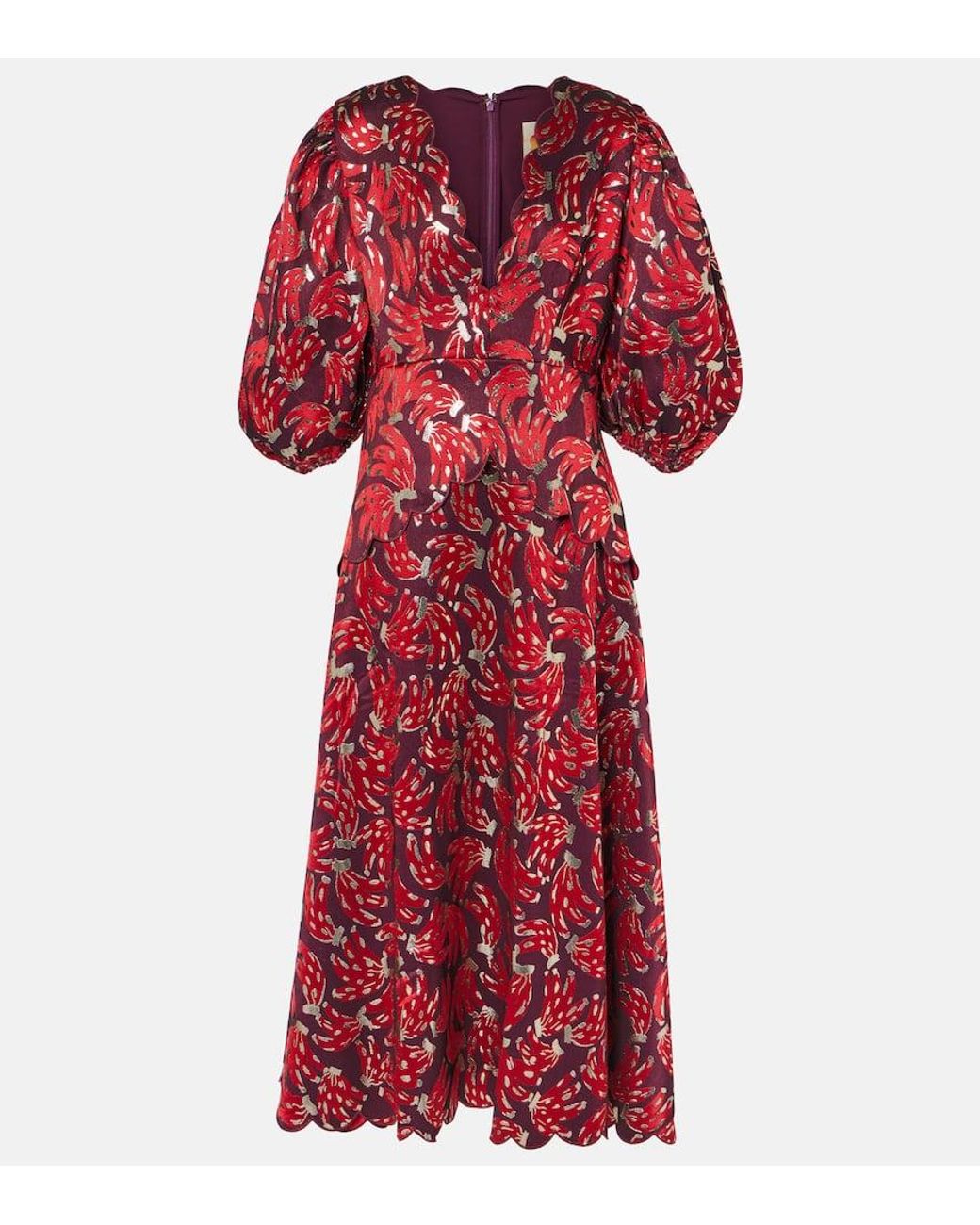 FARM Rio Bossa Banana Jacquard Midi Dress in Red | Lyst